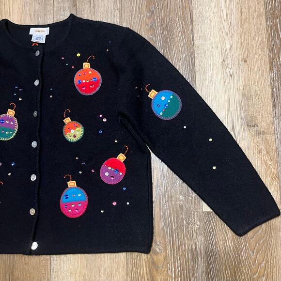 Vtg Talbots 100% Wool Holiday Cardigan Sweater L Embroidered Granny Kitsch Retro - Picture 5 of 10